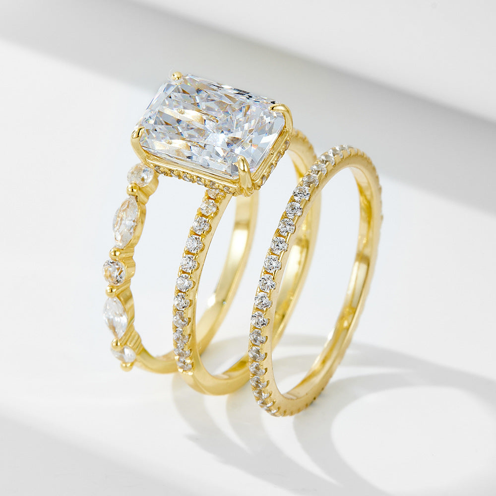 Planderful S925 Sterling Silver Zircon Ice Flower Ring Set For Women Elegant Light Luxury Jewelry