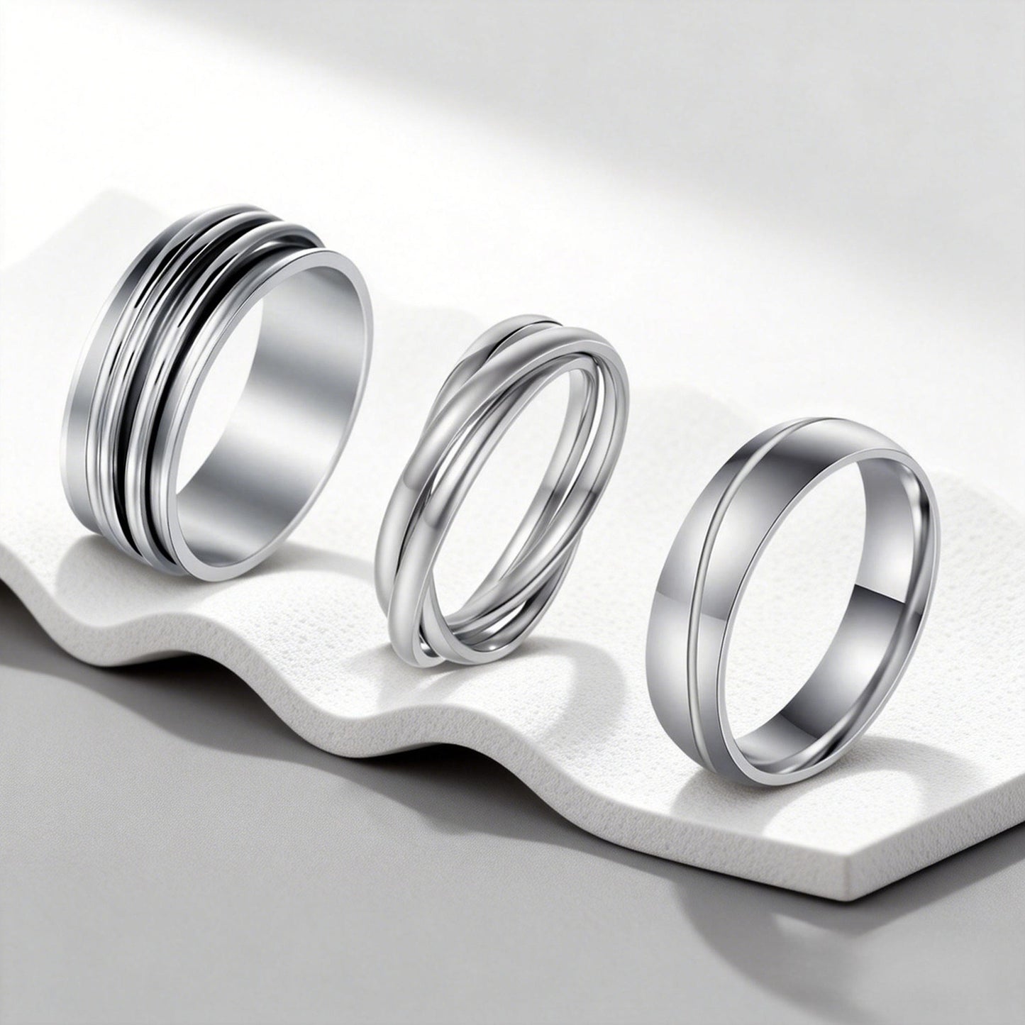 Planderful Collection Everyday Genie Premium Titanium Steel Three Ring Set Unisex Couples Jewelry Size 6 To 10