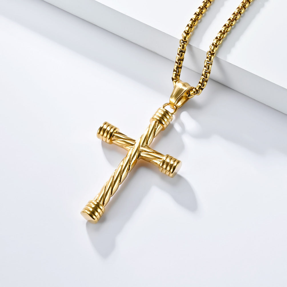 Cross-Border Titanium Steel Cross Necklace for Men