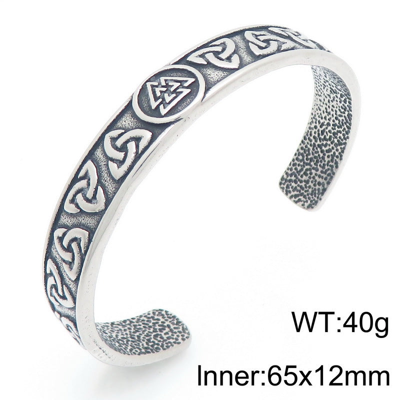 Viking Celtic Knot & Odin Rune Open Bracelet