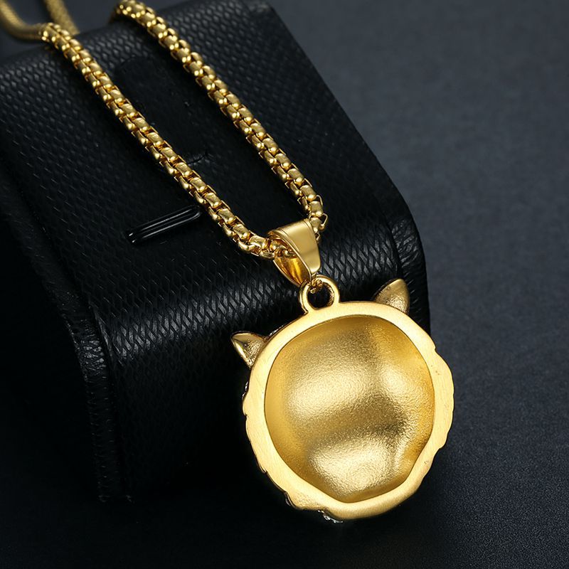 Titanium Steel Necklace – Luxury Gold-Plated Rhinestone Tiger Head Pendant For Everyday Hip Hop Style