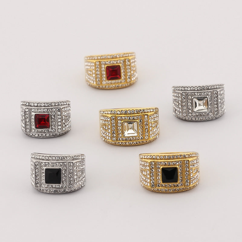 Colored Gemstone Finger Wrench, Inlaid With Zircon Three-Dimensional Texture Stainless Steel Men's Ring