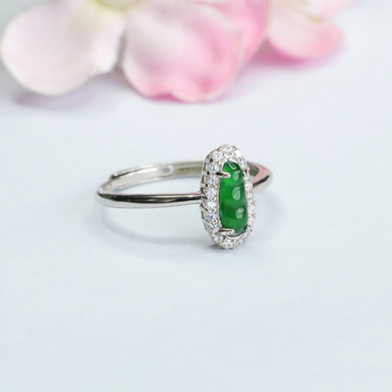 Green Jade Sterling Silver Adjustable Ring