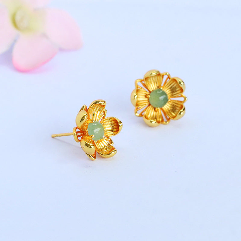 Blue-Water Jadeite Daisy Stud Earrings