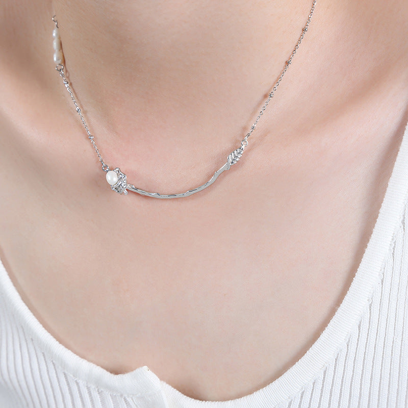 Rose Gold Pearl Necklace for Women - Elegant Titanium Plated Clavicle Chain