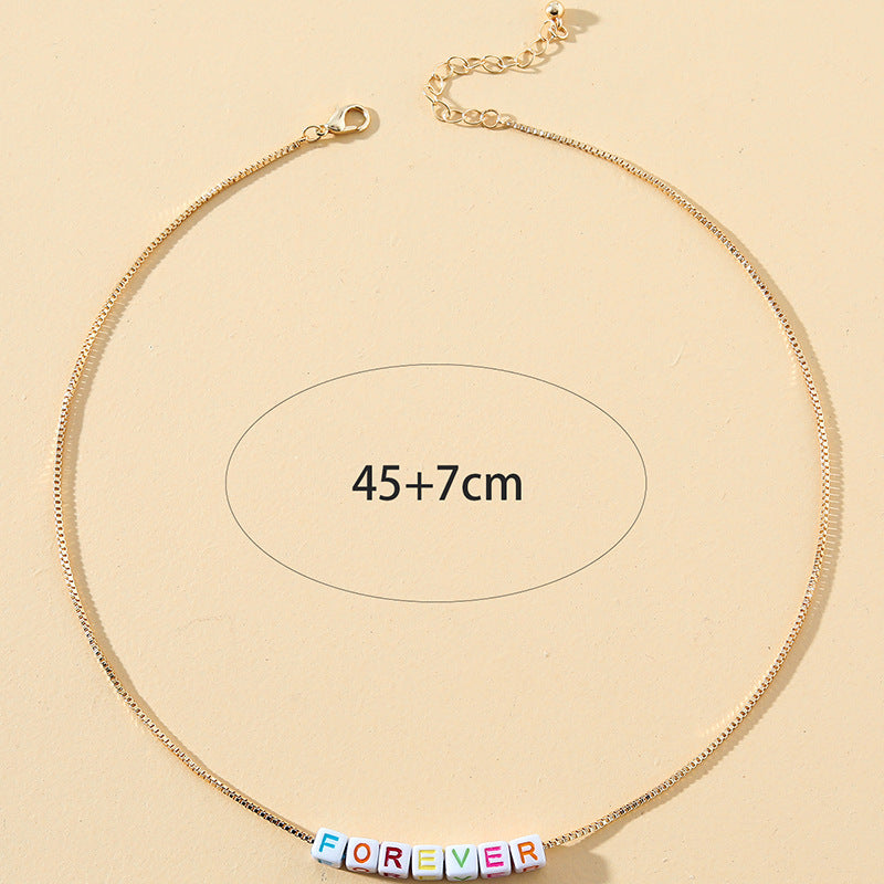 Colorful Enamel Geometric Pendant Necklace with Forever Letter Design