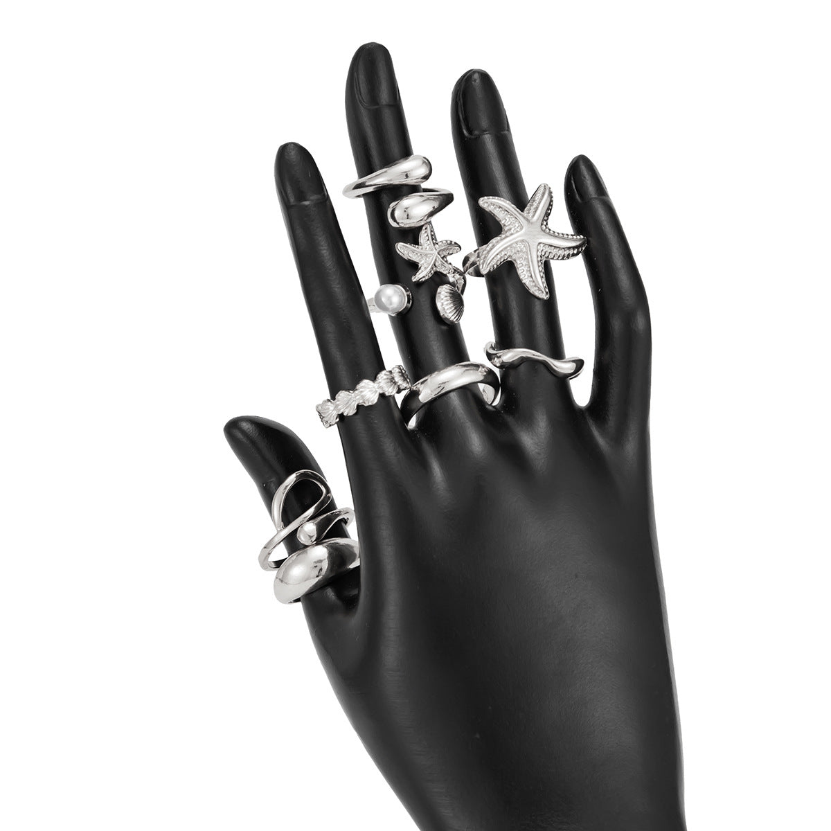 Planderful Vienna Verve Ocean Starfish Shell Ring For Women Irregular Glossy Statement Jewelry