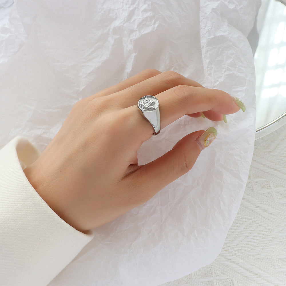 Angel Little Boy Titanium Steel Gold Ring - European and American Style