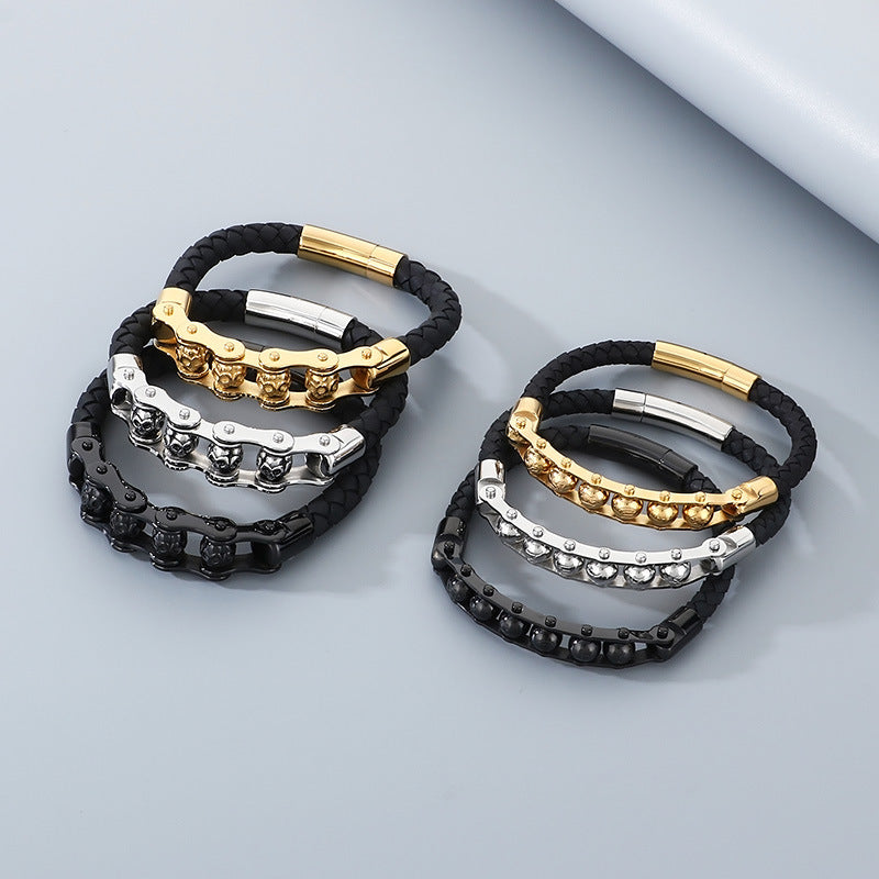 Planderful Retro Skull Leather Bracelet For Men Bold Style