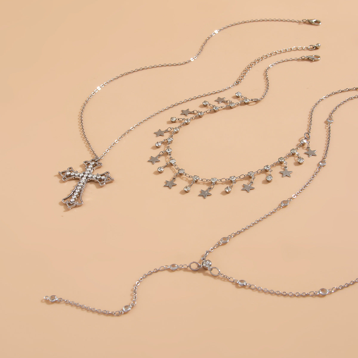 Layered Cross & Star Tassel Long Necklace