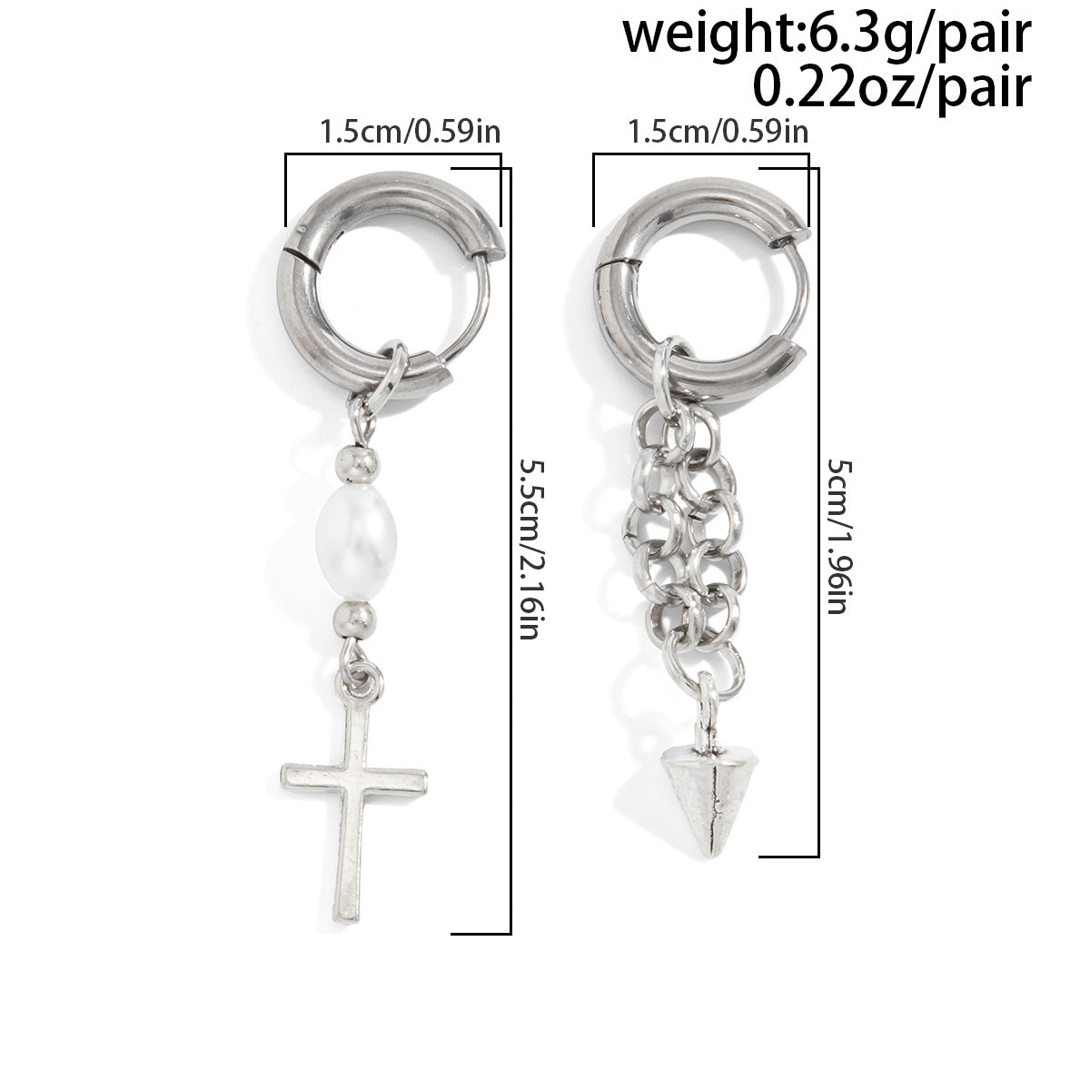 Planderful Pearl Fringed Earrings With Chain Rivet Cross Accent For Fashion Forward Women Statement Ear Jewelry