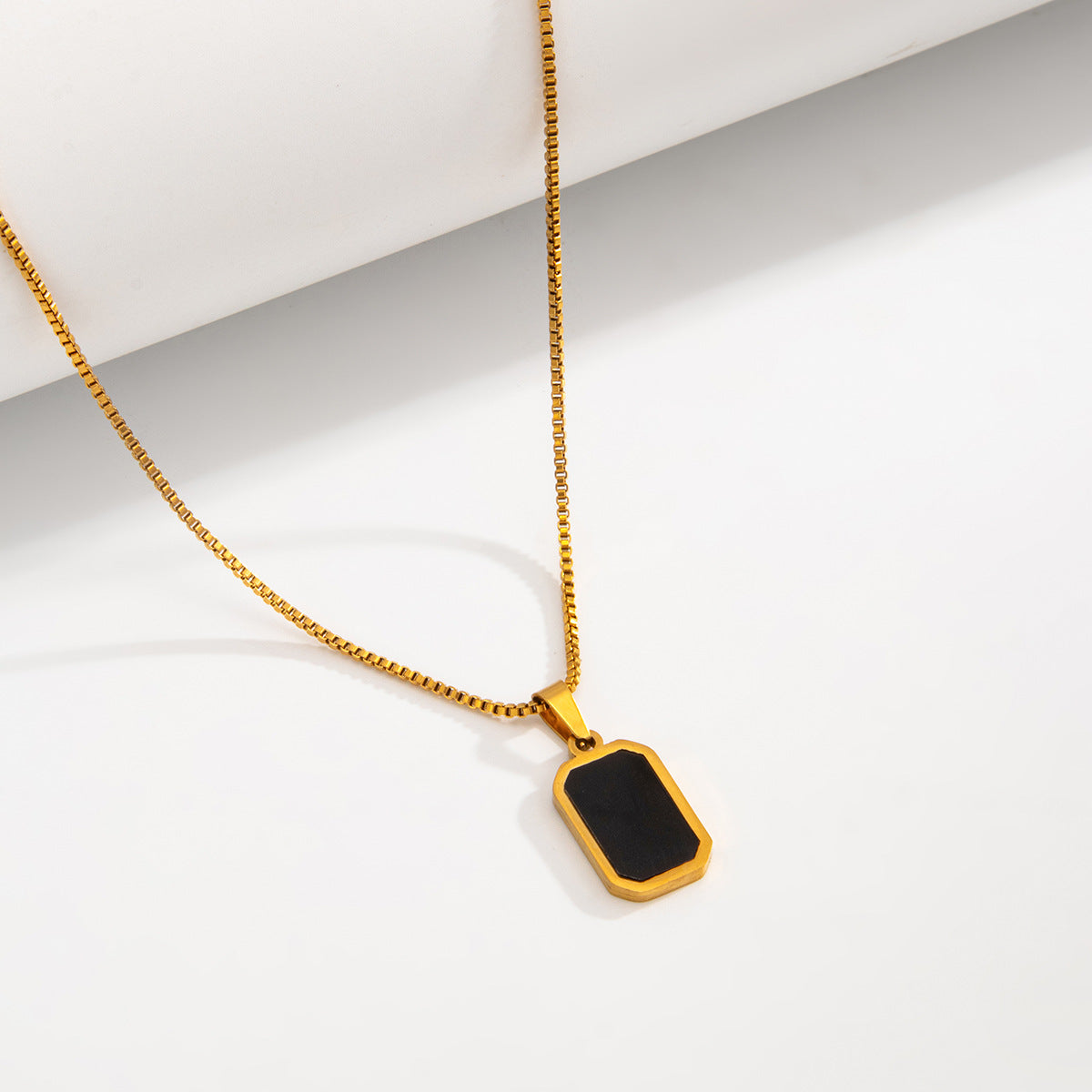 Black & Gold Square Pendant Necklace