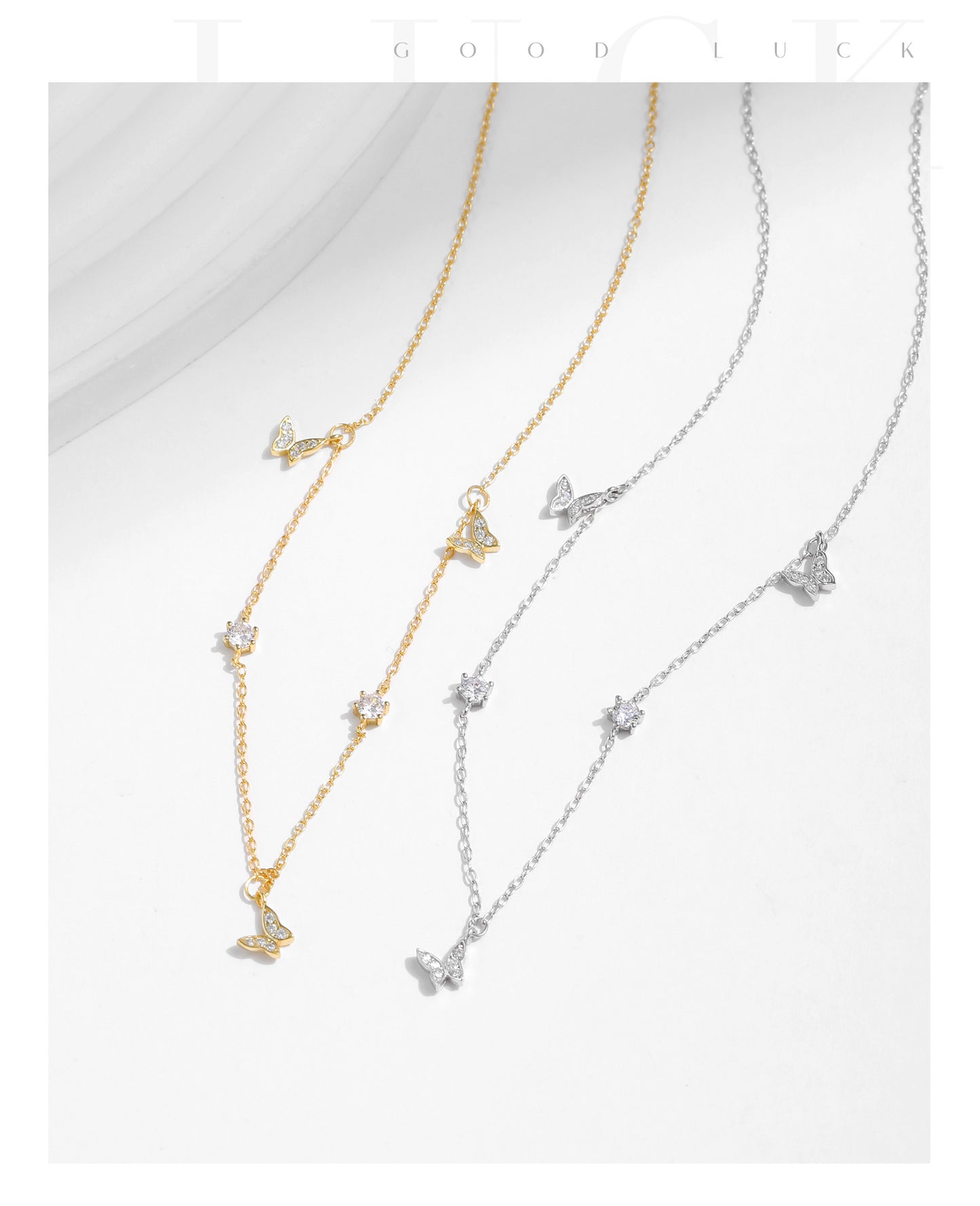 Planderful Everyday Genie S925 Sterling Silver Butterfly Dance Necklace – Cute Shiny Full Zircon Collarbone Chain