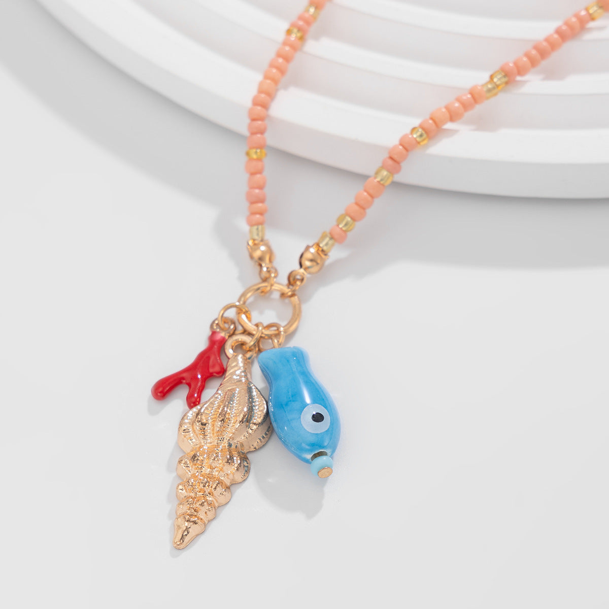 Conch, Fish & Eye Coastal Bead Necklace
