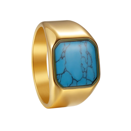 Planderful Custom Turquoise Titanium Steel Ring For Men