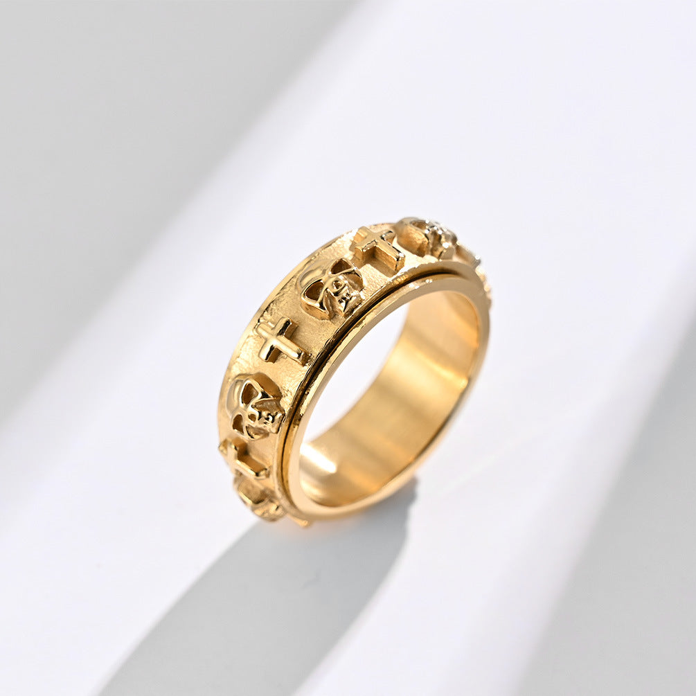 Planderful Punk Skull Cross Ring Rotatable Decompression Jewelry For Edgy Fashion Lovers