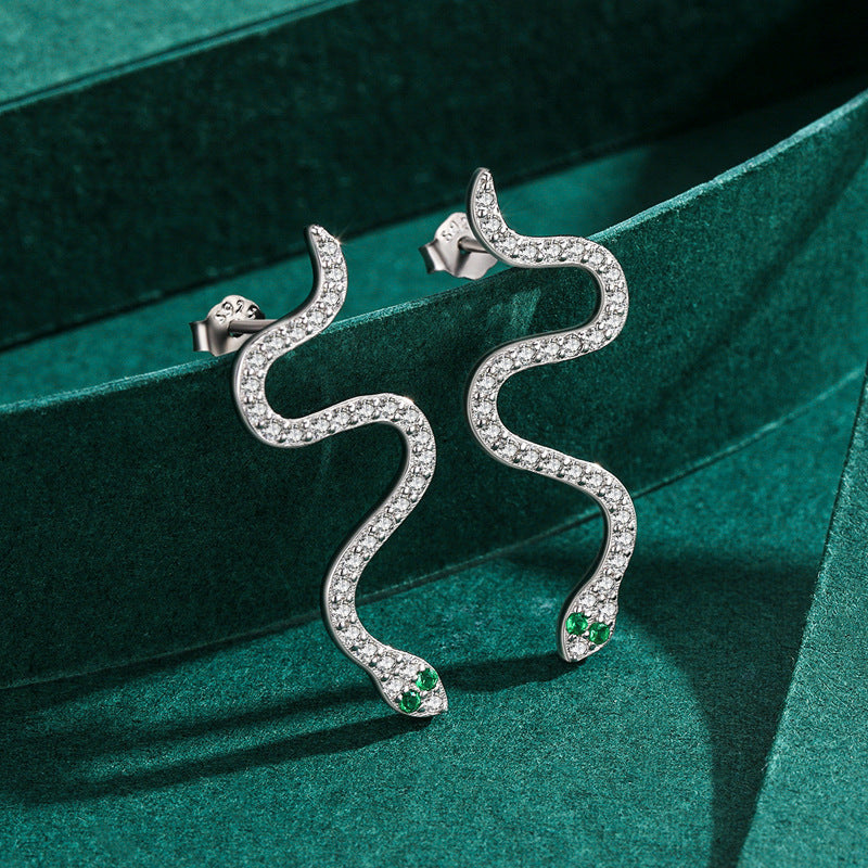 Sterling Silver Snake Earrings with Zircon Accents