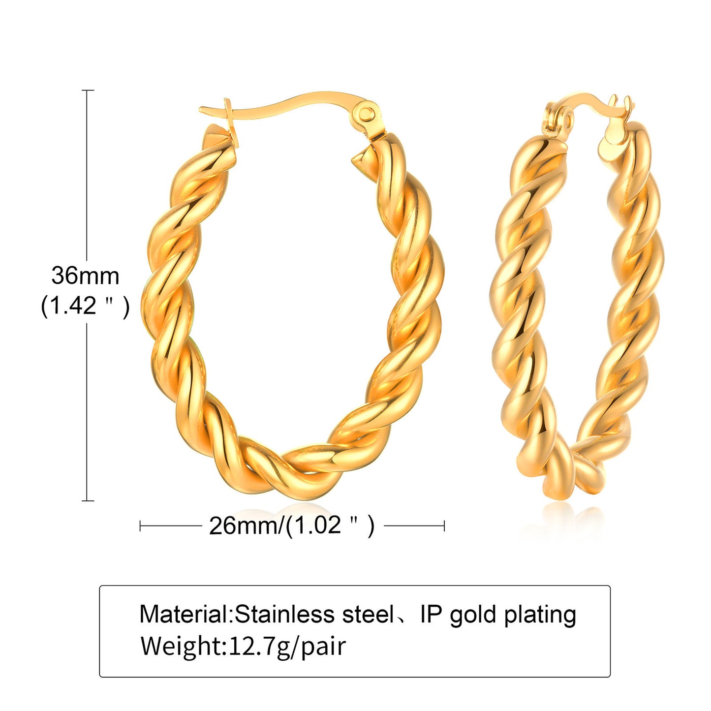 Stainless Steel Twist Earrings Gold Women's Fashion Jewelry