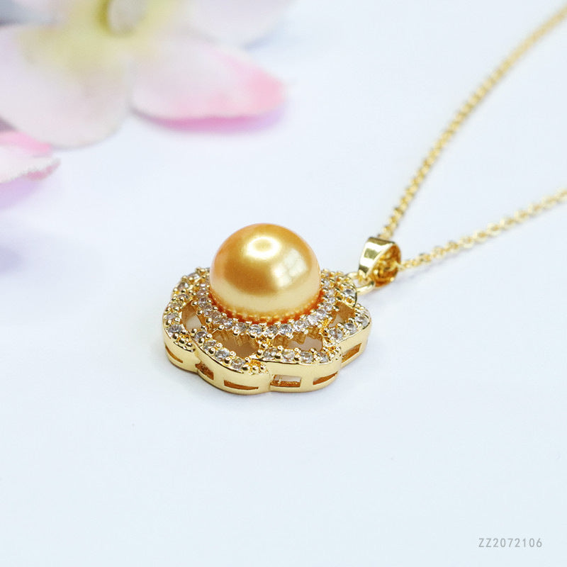 Champagne Shell Pearl Seven-Petal Pendant — No Chain