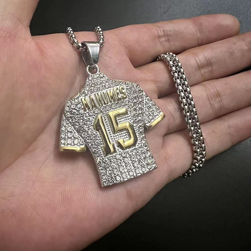 Planderful Premium Hip Hop Necklace Titanium Steel Gold Plated Zircon NFL Jersey Pendant No 15 for Fans