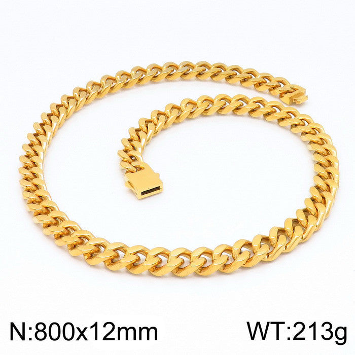 Stainless Steel Cuban Chain Bracelet, Rock Street Men's Vacuum Plated Four-Sided Grinding Square Necklace