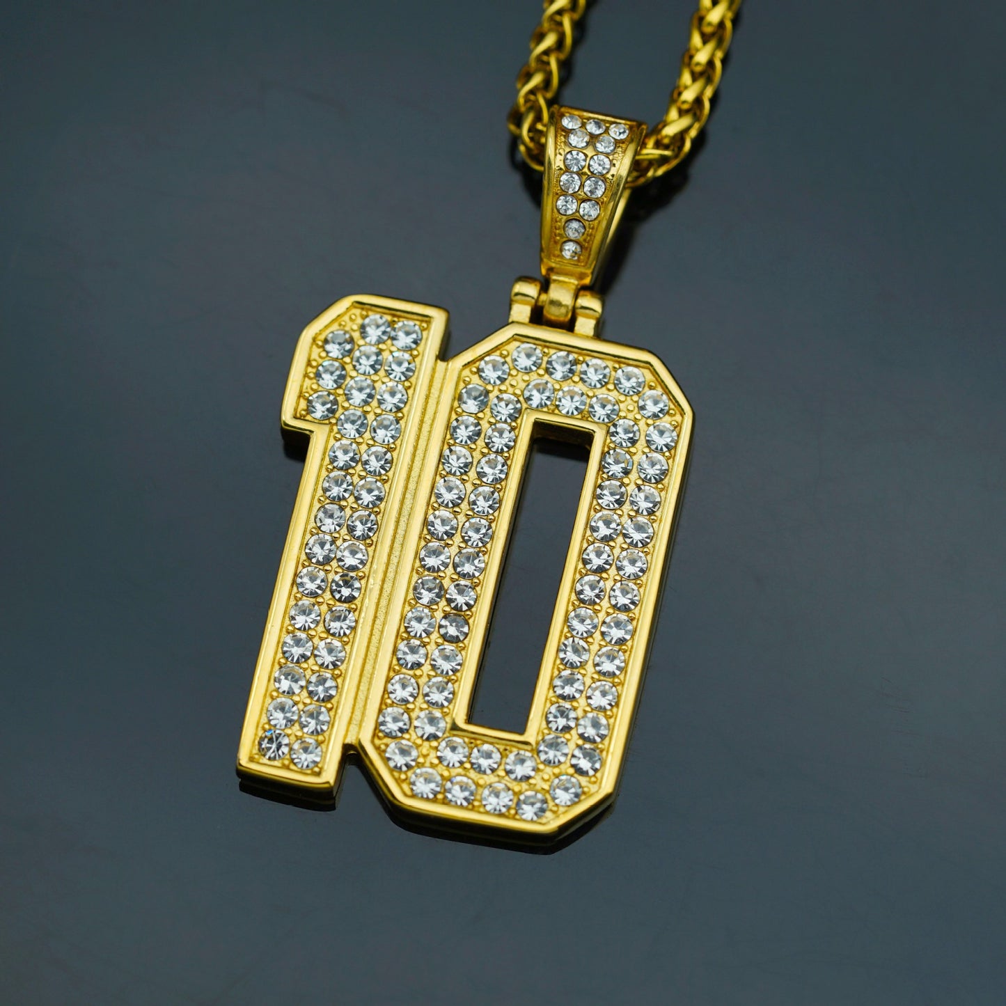 Planderful Hip Hop Jewelry Unisex Necklace Stainless Steel Gold Plated Zircon 10 Pendant Statement