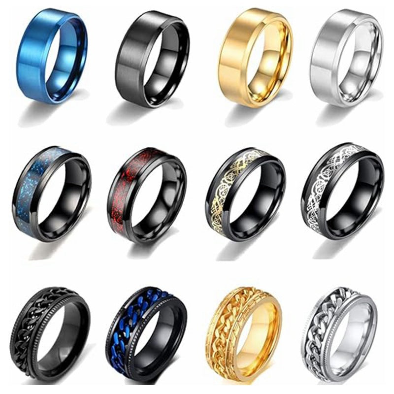 Decompression Ring Set Titanium Steel Twelve Piece Unisex Planderful Everyday Genie For Stress Relief And Protection