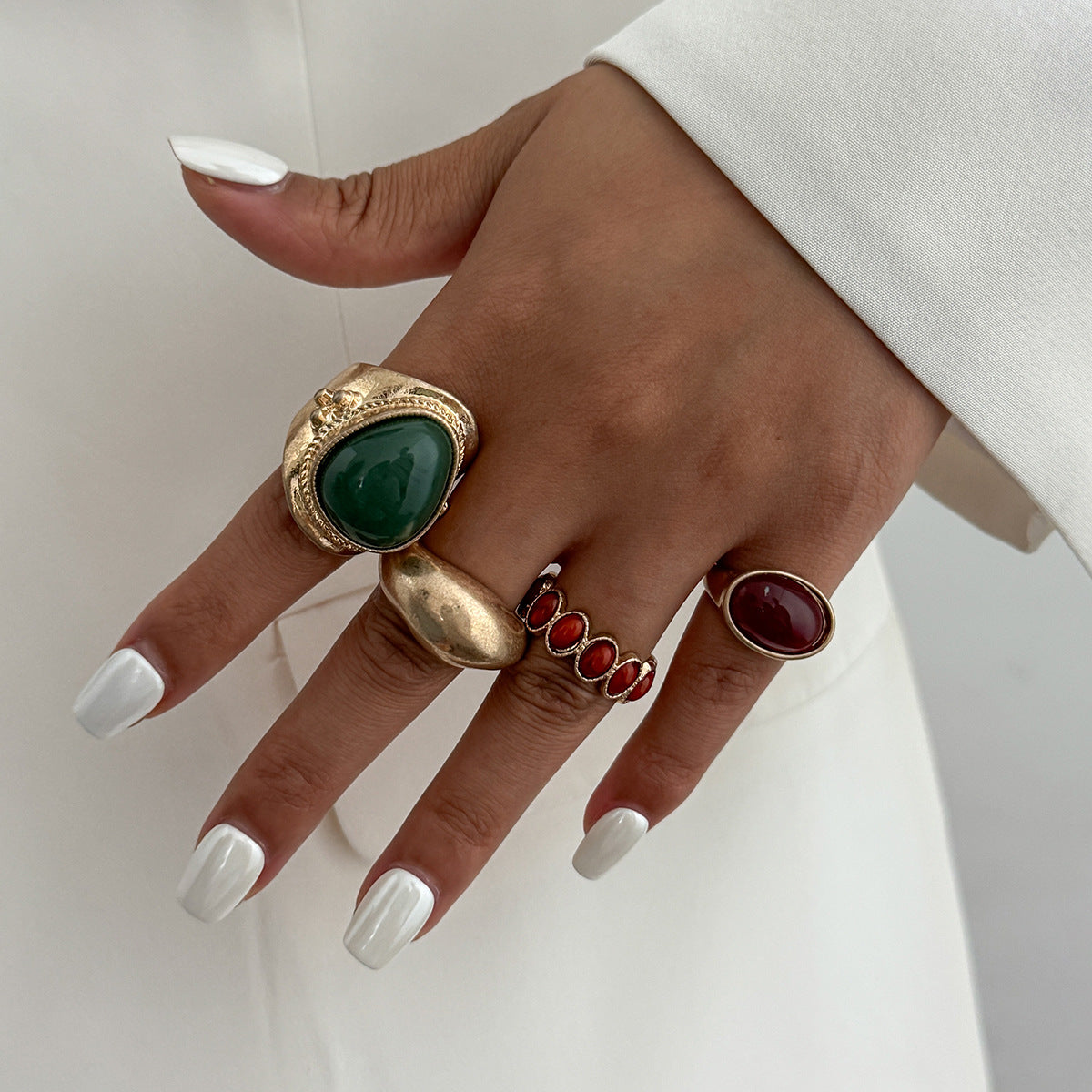 Planderful Vienna Verve Ethnic Style Ring Set For Women Exaggerated Inlaid Stone Statement Jewelry
