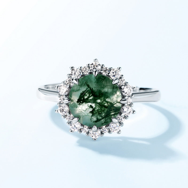 S925 Sterling Silver Moss Agate Signature Ring