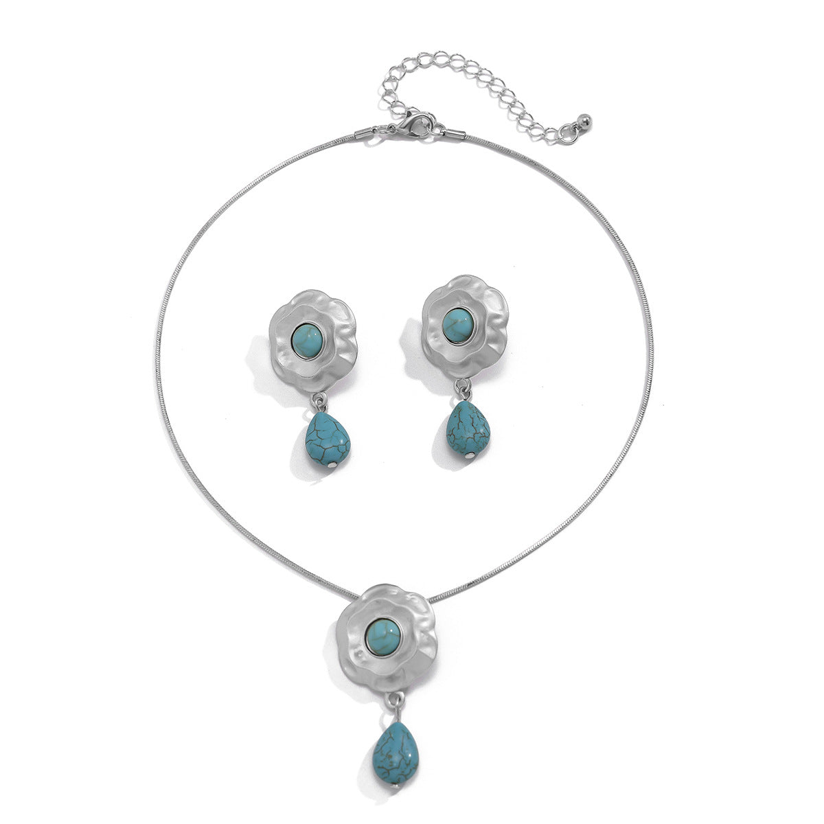 Western Turquoise-Style Floral Drop Necklace