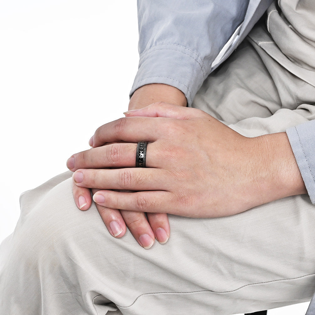 8Mm Curved Viking Character Tungsten Steel Ring for Men