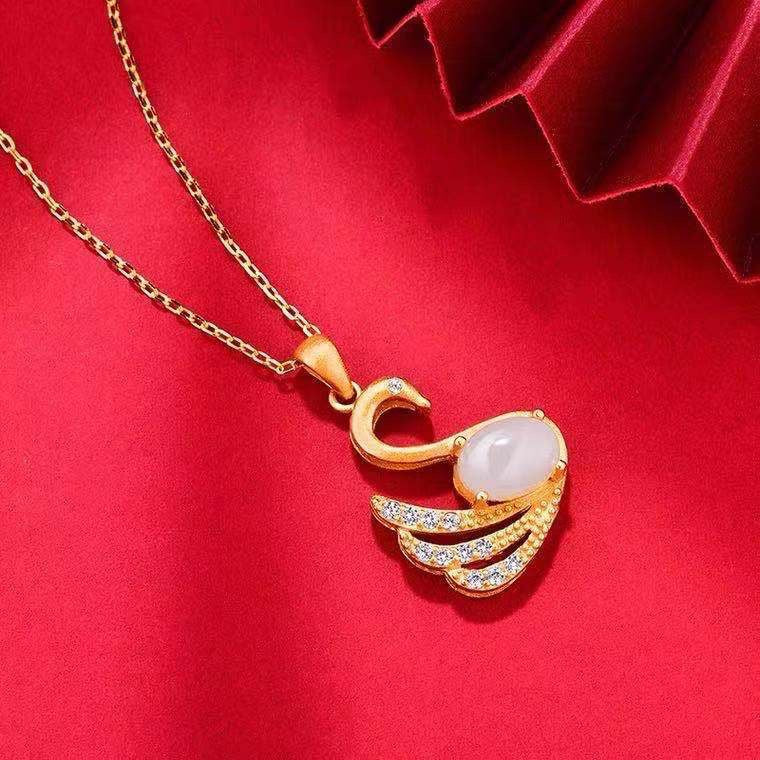 White Hetian Jade Swan Pendant — Chain Option