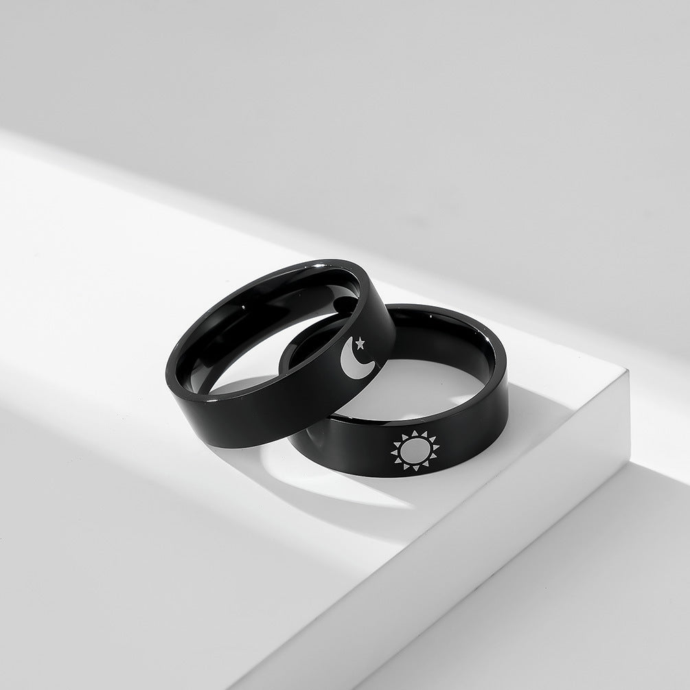 Planderful Titanium Steel Couple Rings Stars Moon Unisex Durable Does Not Fade Jewelry