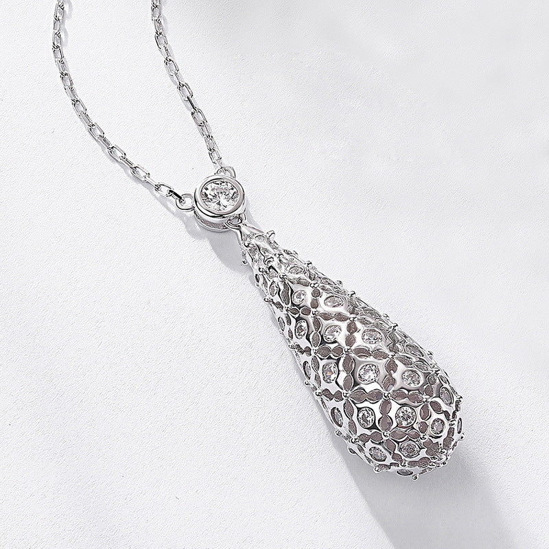 S925 Sterling Silver Zircon Teardrop Pendant Necklace