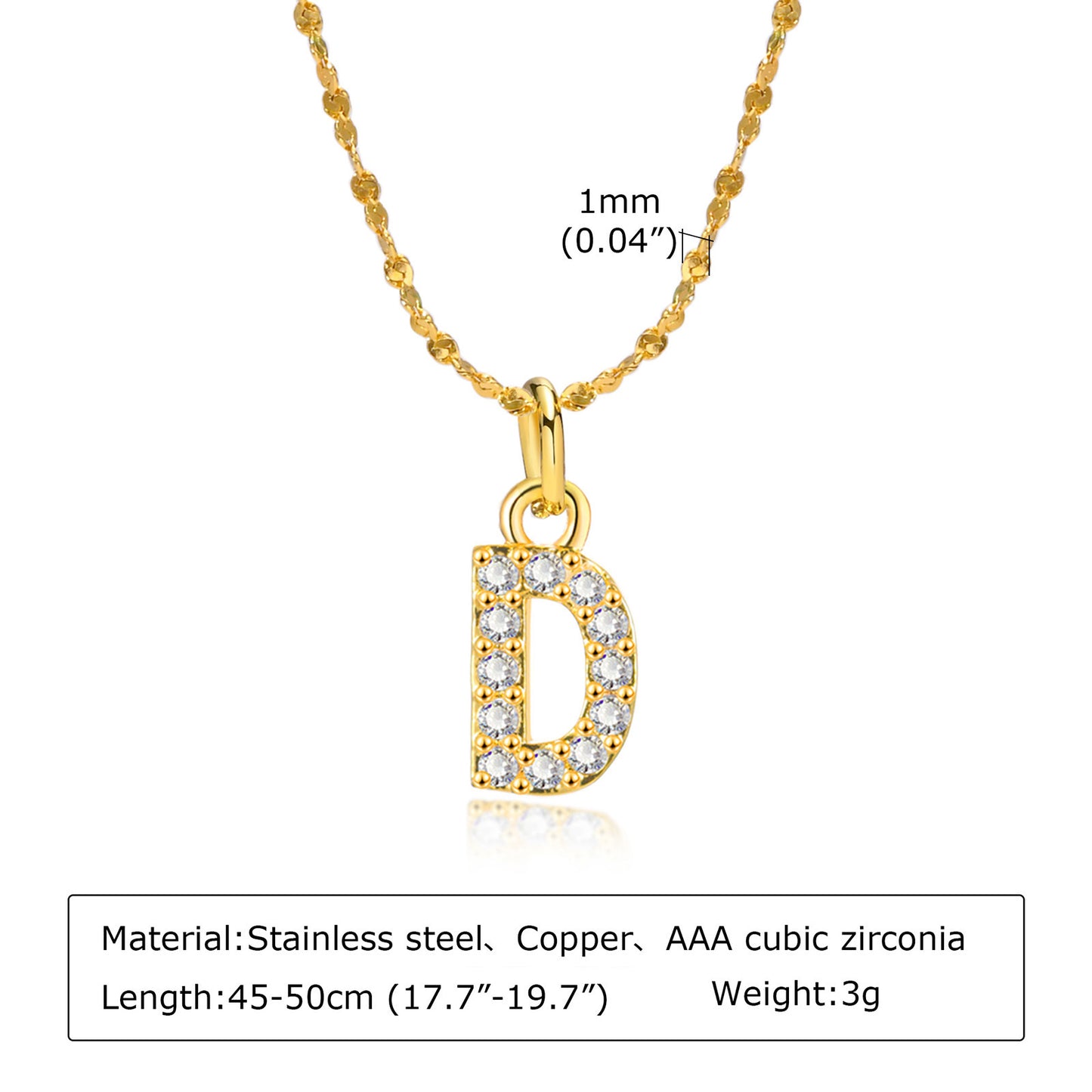 26 English Letter Stainless Steel Necklace Zircon Jewelry