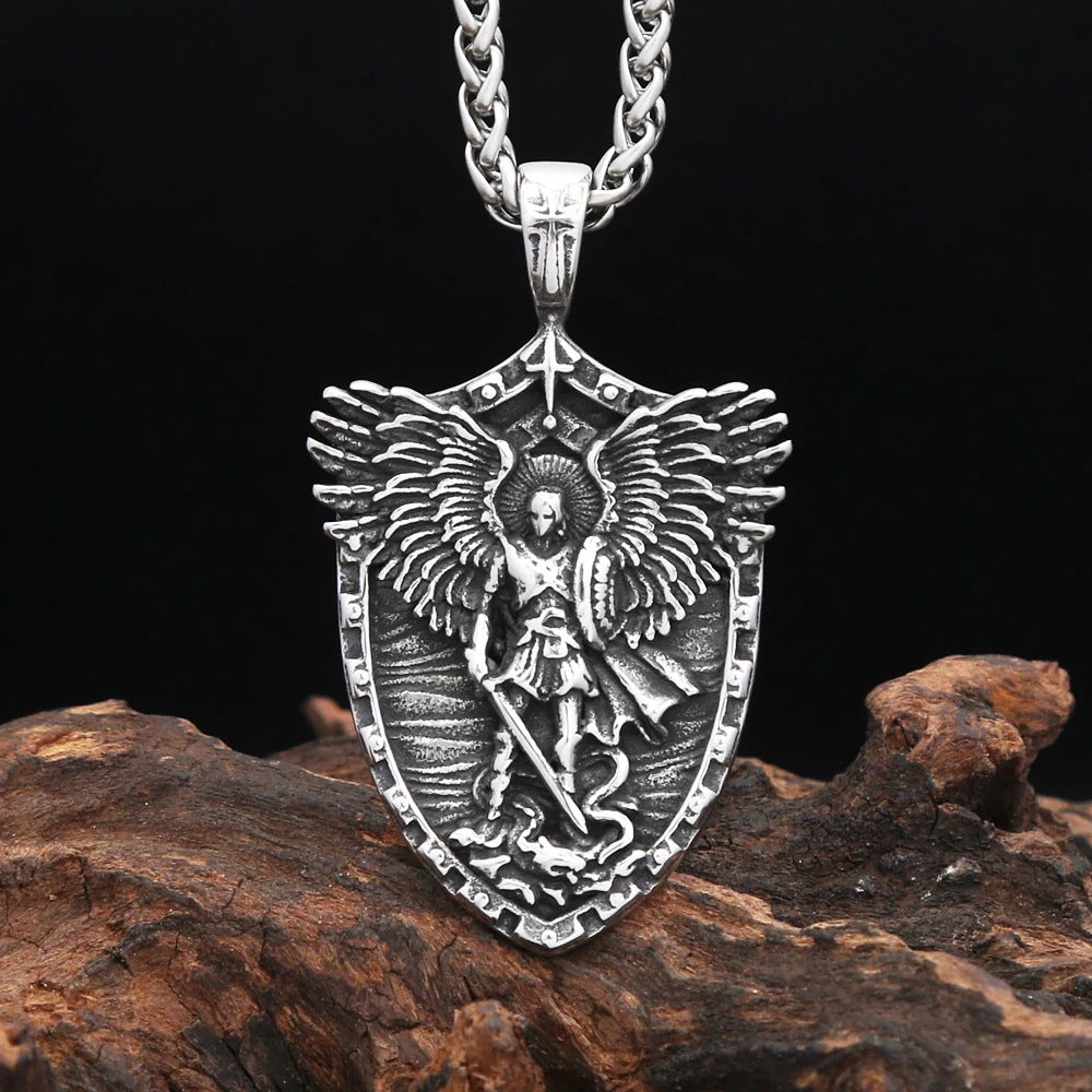 1. Planderful Saint Michael Necklace Stainless Steel With God Of War Pendant For Men