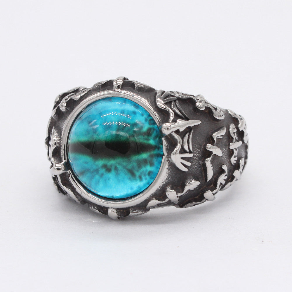 Planderful Titanium Steel Ring For Men Unisex Retro Goth Bat Colored Stone Jewelry Personalized Protection Statement
