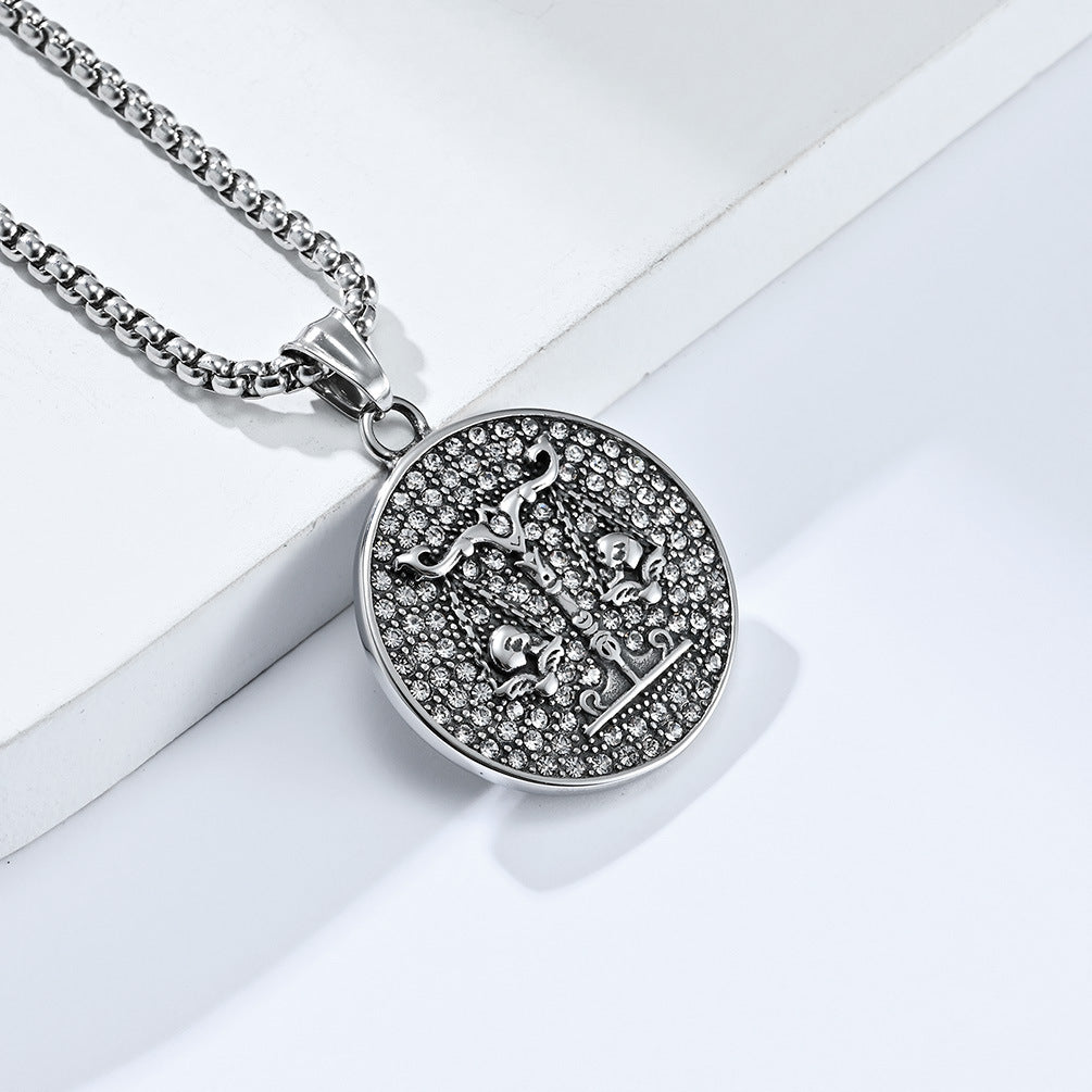 Planderful Twelve Constellations Zircon Titanium Steel Pendant For Hip Hop Style Fans