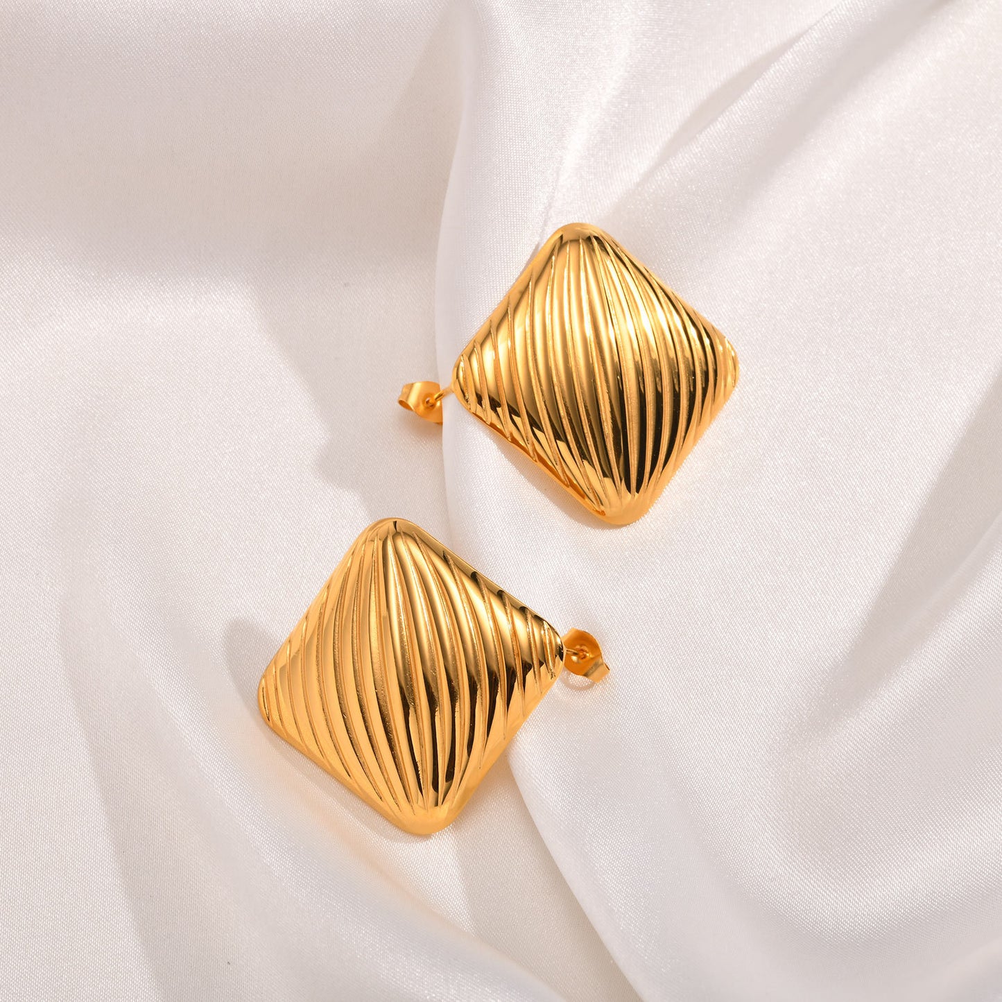 Jewelry Stainless Steel Striped Stud Earrings Pleated Fashion