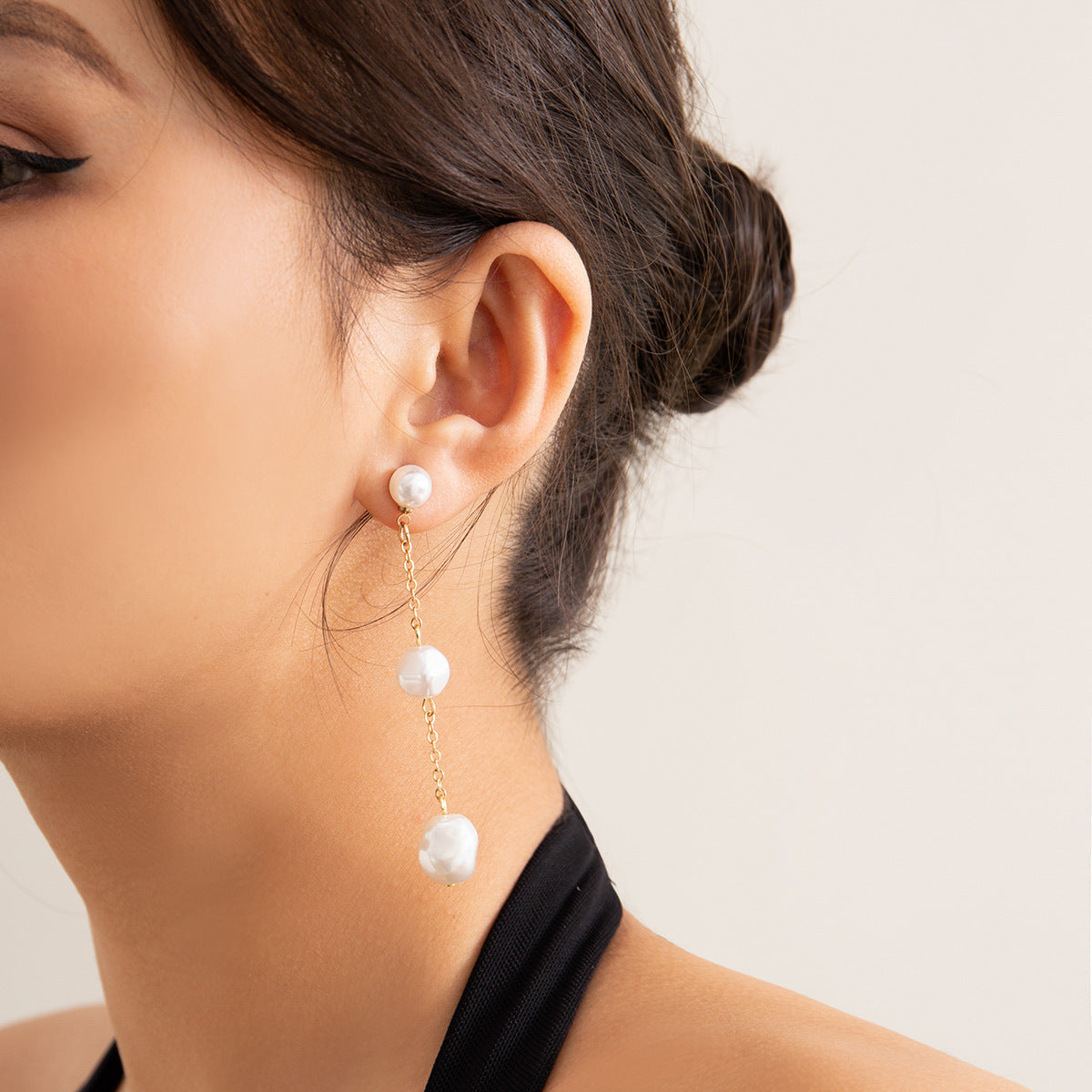 Cold Wind Tassel Earrings with Imitation Pearl Studs