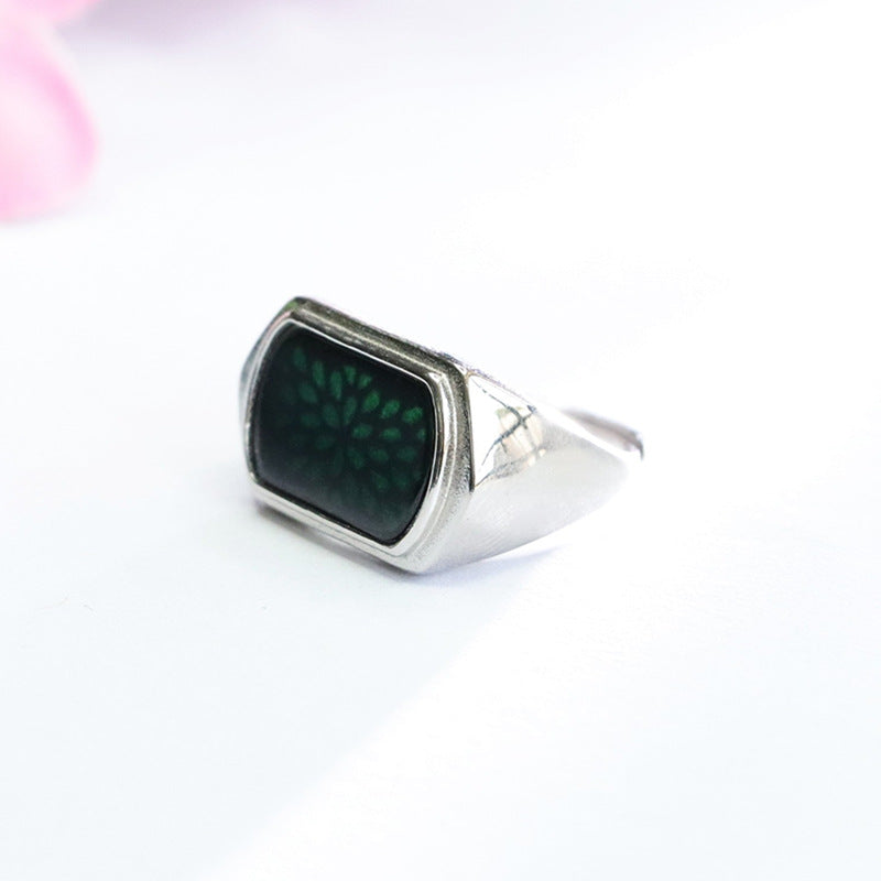 Dark Jadeite Saddle 925 Silver Ring