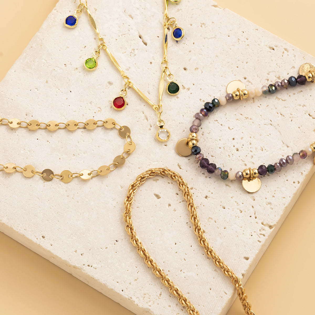 Ethnic Crystal-Style Fringe Necklace Set