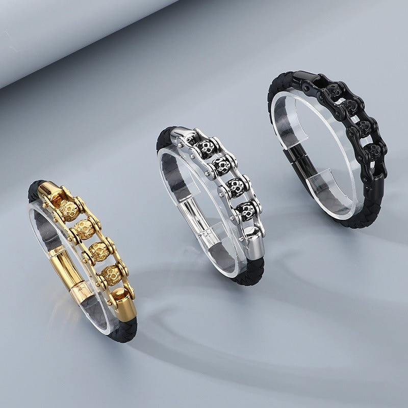 Planderful Retro Skull Leather Bracelet For Men Bold Style