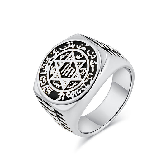 Retro Style Hexagram Twelve Constellations Titanium Steel Ring for Men