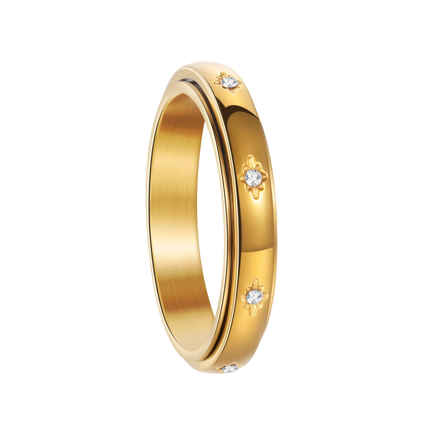 Planderful Rotating Titanium Steel Ring For Hipster Zircon