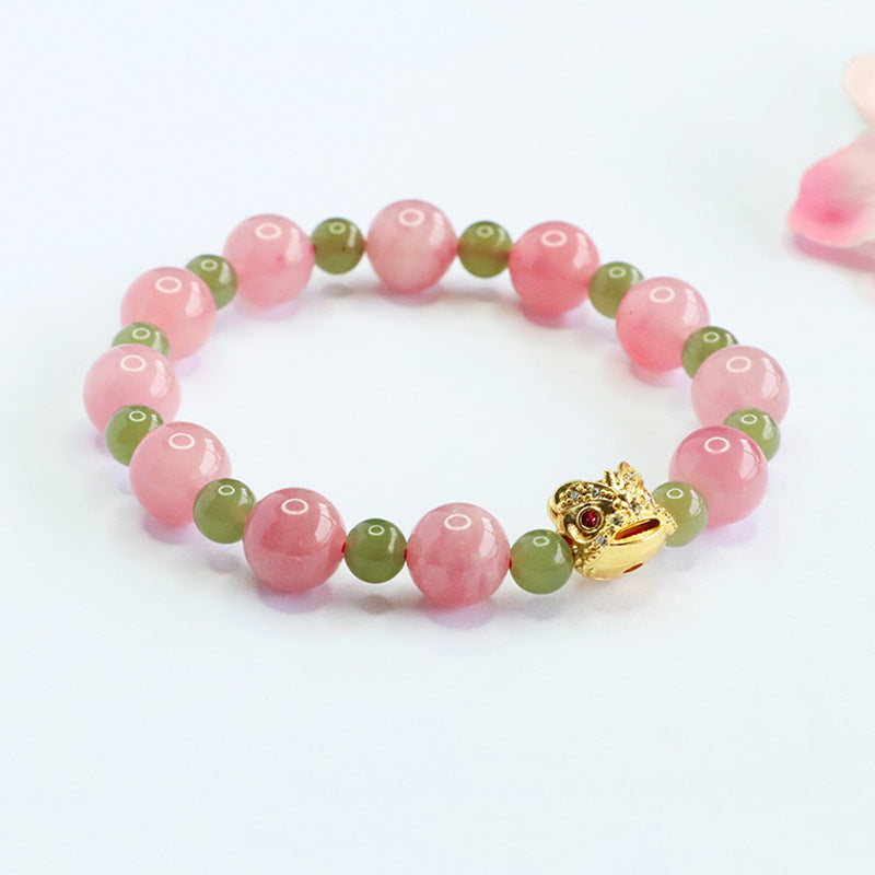 Hetian Jade Rose Quartz Crystal Lion Dance Horse Bracelet