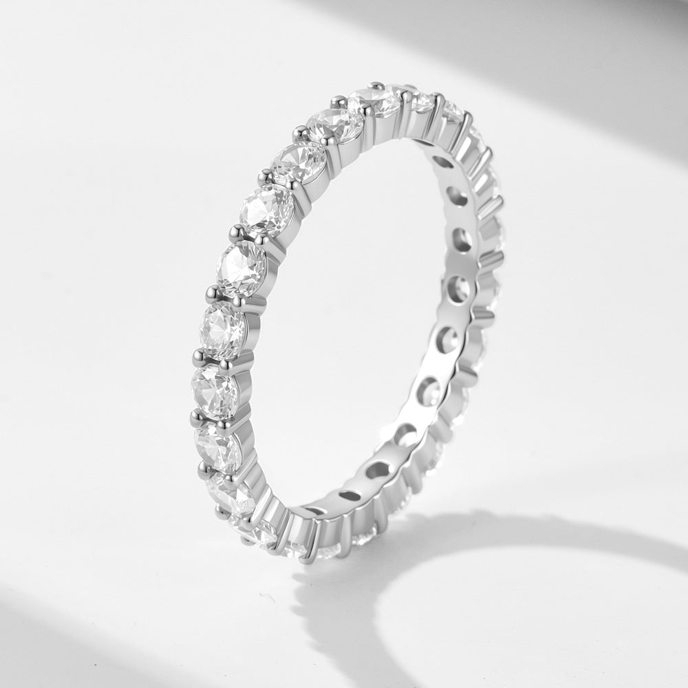 S925 Sterling Silver Full Circle Zircon Single Row Zircon Ring Classic Stack Wearing