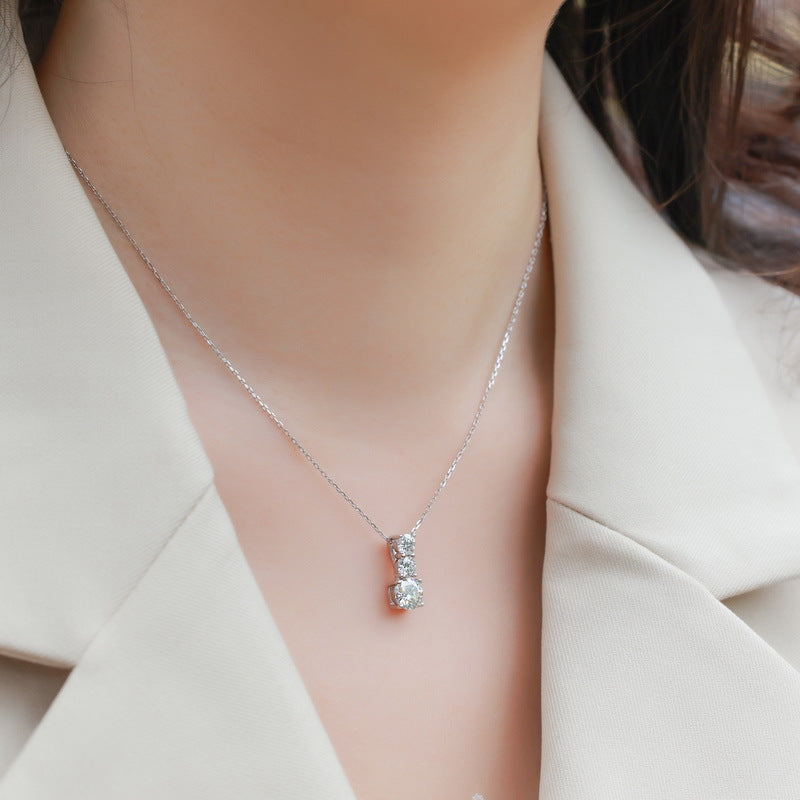 S925 Sterling Silver Moissanite Round Pendant Necklace