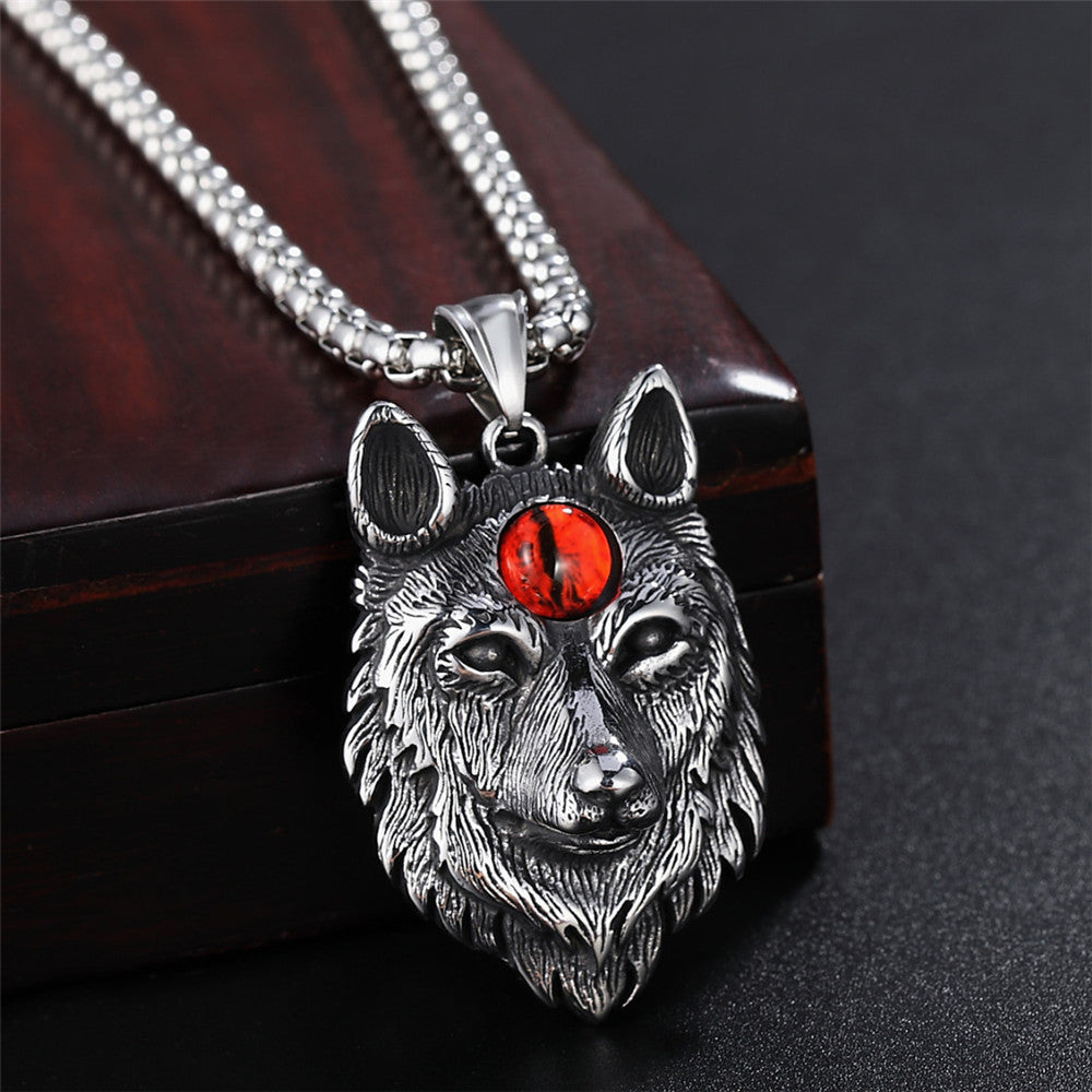 Planderful Wolf Head Pendant Necklace Titanium Steel Unisex Retro Punk Statement Jewelry