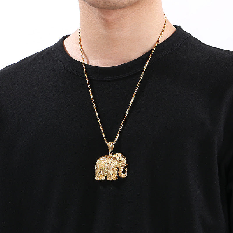 Retro Zircon Mascot Pendant, Classic Elephant Pendant Men Necklace